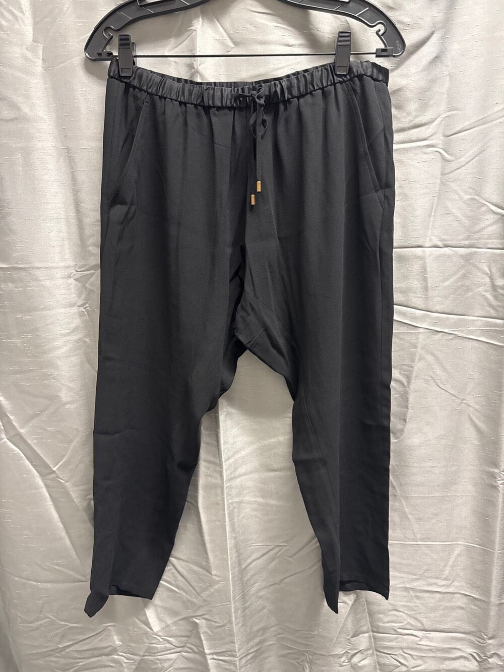 Eileen Fisher Silk Drop Crotch Black Pants Size P Medium